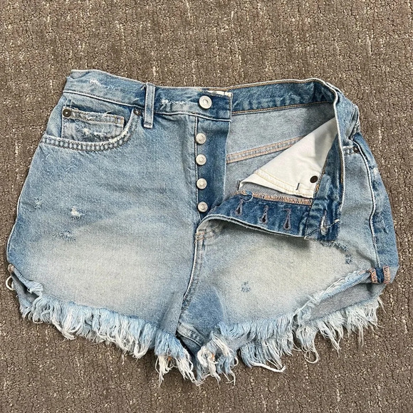 Free People The Lasso Jean Shorts 26 Button Fly High Rise Distressed Light Wash - Picture 4 of 8